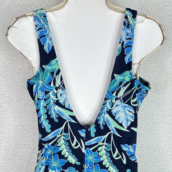 Lands' End‎ Swimsuit Womens 16 Long Blue Floral One Piece Tank Underwire Cups - Picture 8 of 16
